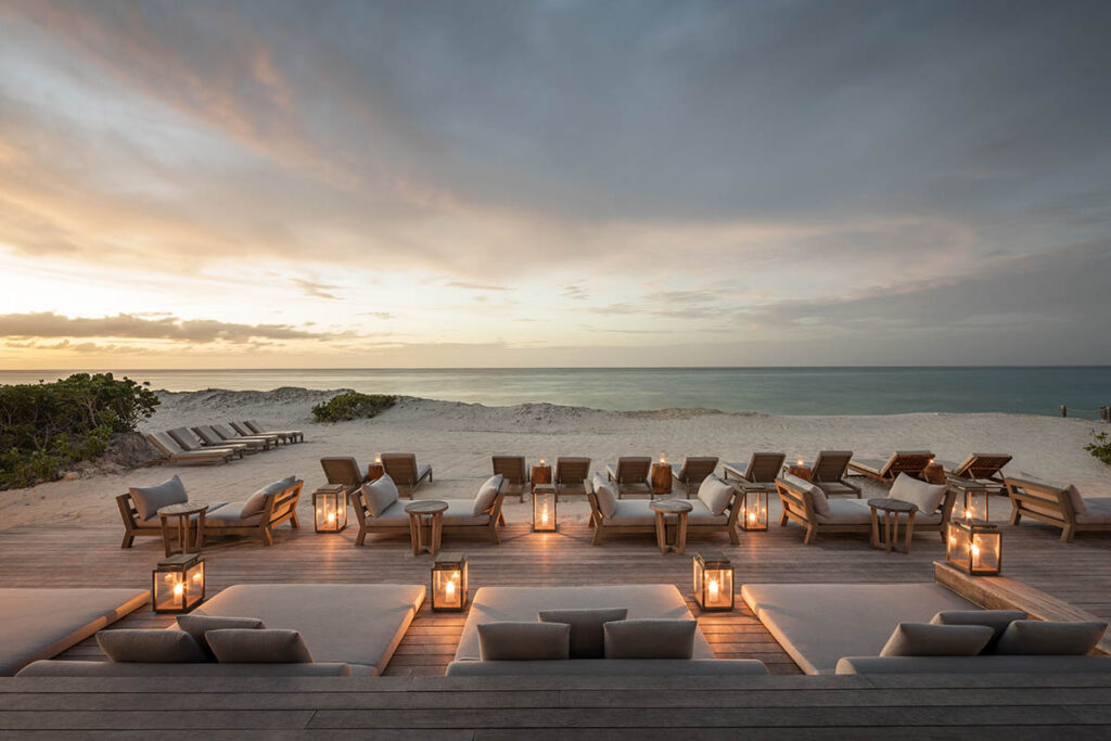 Private beach decking of a luxury resort in Turks & Caicos