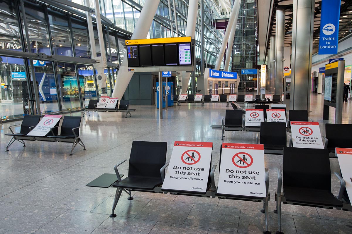 Social distancing measures at Heathrow Airport