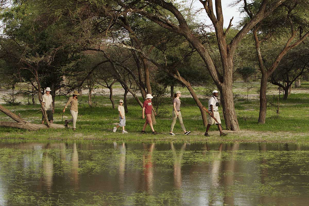 Family safari in Botswana includes a walk by the Okavango river