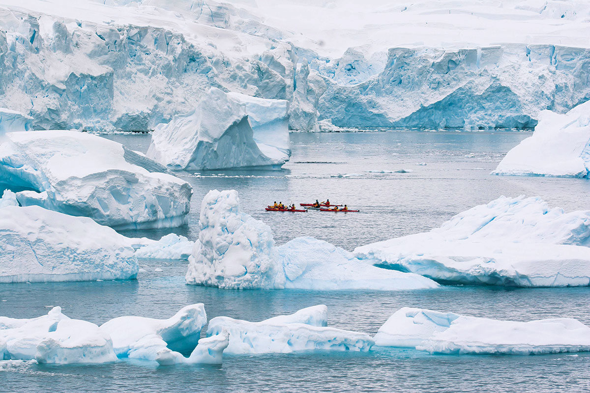 Canoeing during our luxury cruise to Antarctica