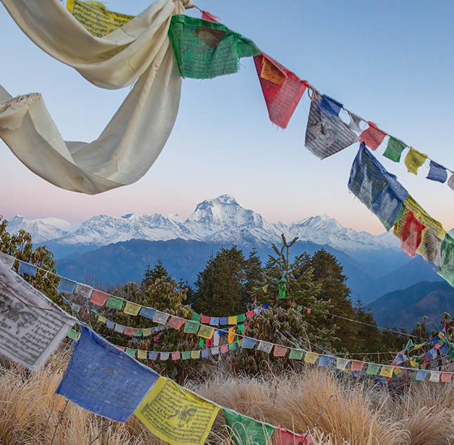View of flags Nepal itinerary