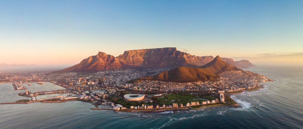 Table Mountain overlooking the Cape Town coastline in South Africa