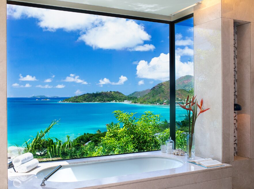 Bathtub with a view, Raffles, Praslin, Seychelles