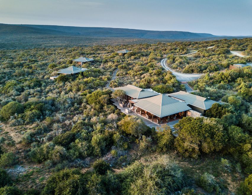 An aerial view of Ecca Lodge, Kwandwe Private Game Reserve