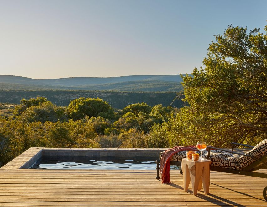 Relax by the pool at Ecca Lodge, Kwandwe Private Game Reserve