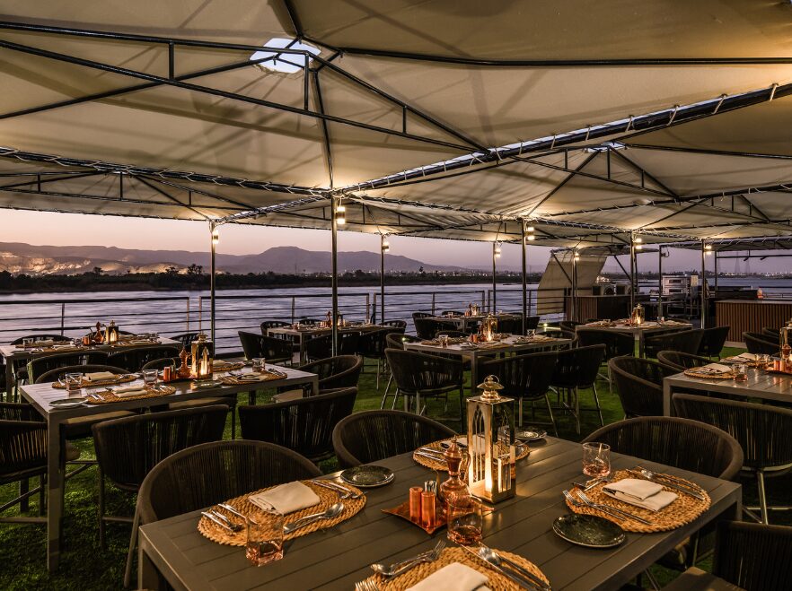 Al fresco dining on the Historia dahabiya, Egypt