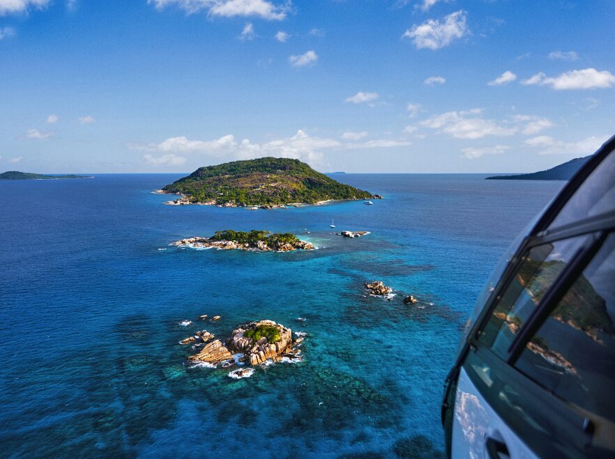 Helicopter to Félicité, Six Senses, Zil Pasyon, Félicité, Seychelles