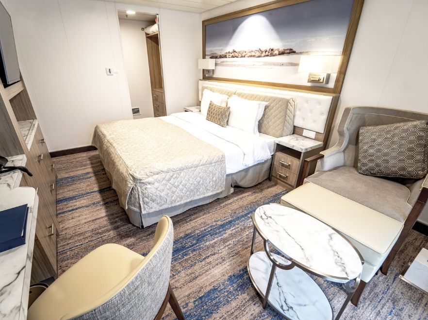 A stateroom on the Greg Mortimer