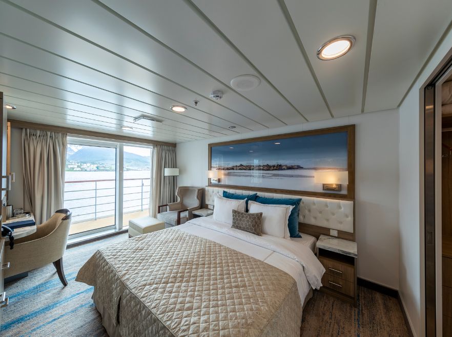 A balcony suite on the Greg Mortimer