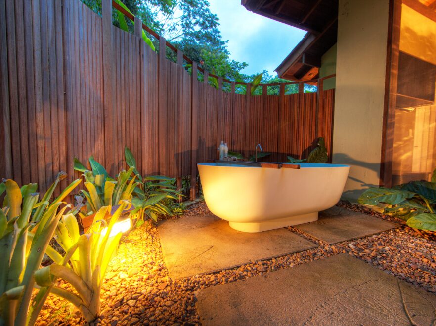Bathtub at private garden, Cristalino Lodge, Amazon Brazil