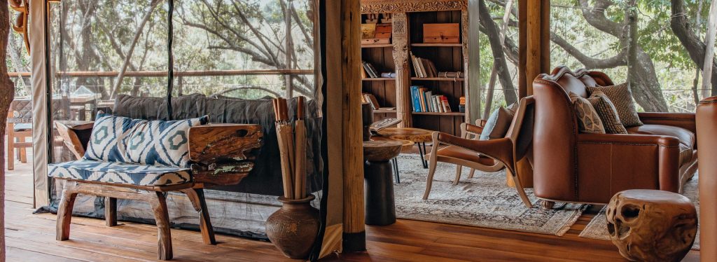 Interior of the Mara Toto Tree camp in Kenya, Maasai Mara. comfortable canvas tents.