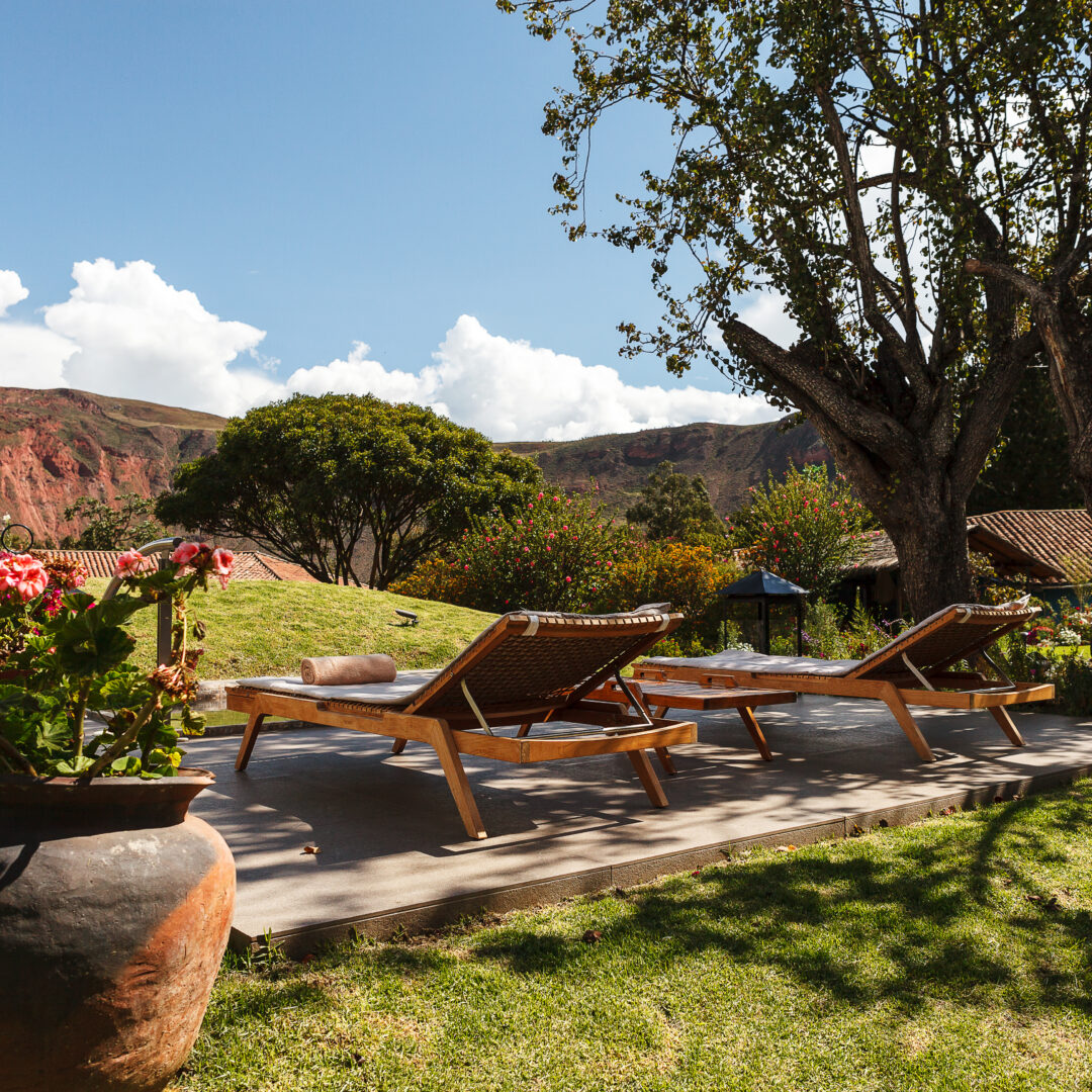 Relax outside the spa at Sol y Luna Sacred Valley, Peru