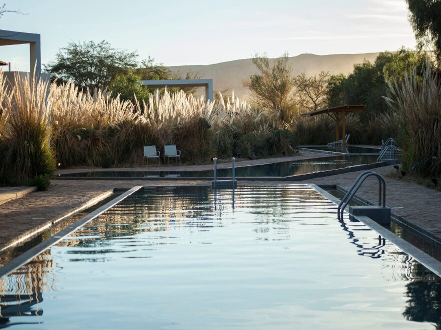 Swimming Pool at Sunset at Explora Atacama, Atacama Desert, Chile