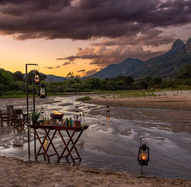 Sundowners at Kalepo Camp, Matthews Mountain Range, Kenya