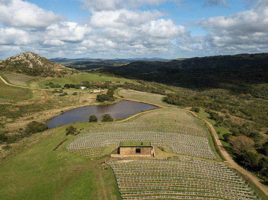 Aerial view of Sacromonte, Pueblo Eden, Uruguay