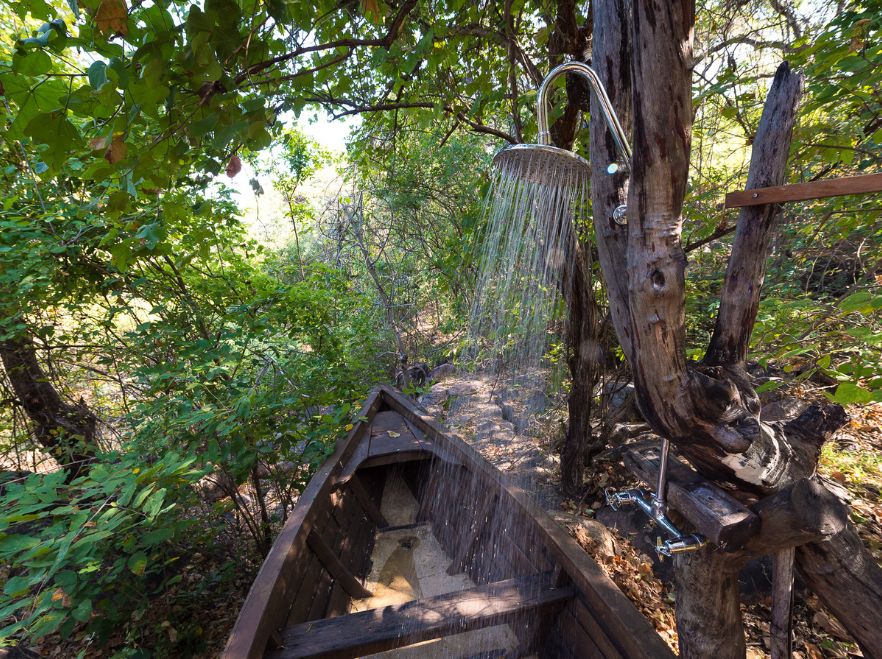 Outdoor shower at Honeymoon Villa at Pumulani Lodge, Lake Malawi, Malawi