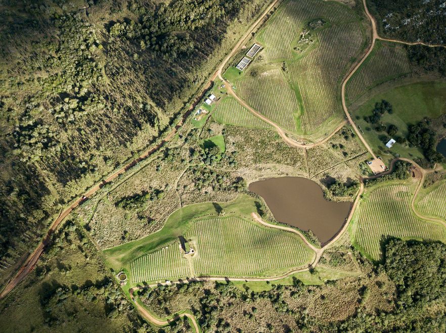 Aerial view of Sacromonte, Pueblo Eden, Uruguay