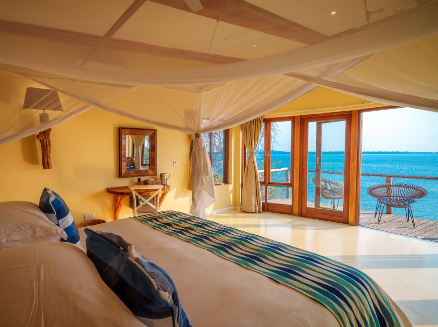 Bedroom at Pumulani Lodge, Lake Malawi, Malawi